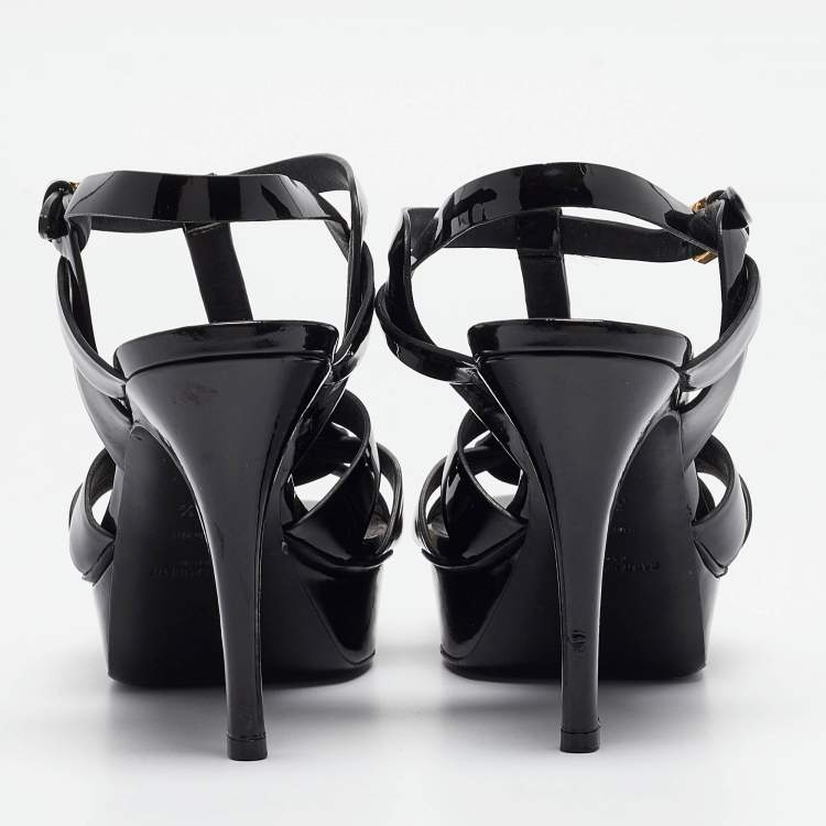 Pre Owned Saint Laurent Black Patent Leather Tribute Sandals Size 39.5