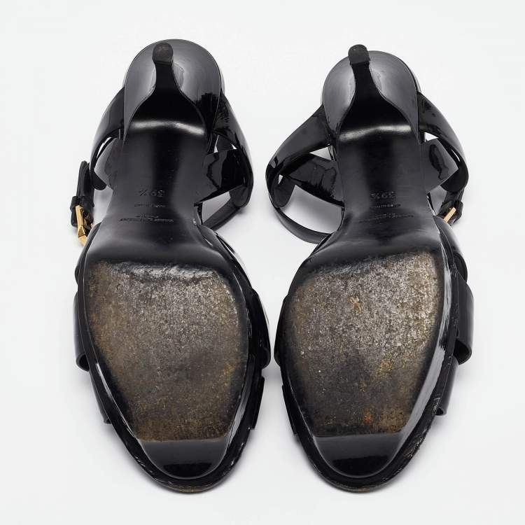 Pre Owned Saint Laurent Black Patent Leather Tribute Sandals Size 39.5
