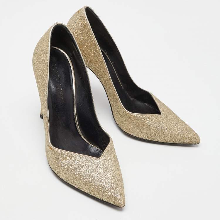 Pre Owned Saint Laurent Gold Glitter Pointed Toe Pumps Size 40