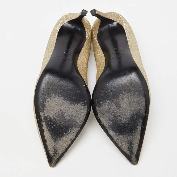 Pre Owned Saint Laurent Gold Glitter Pointed Toe Pumps Size 40