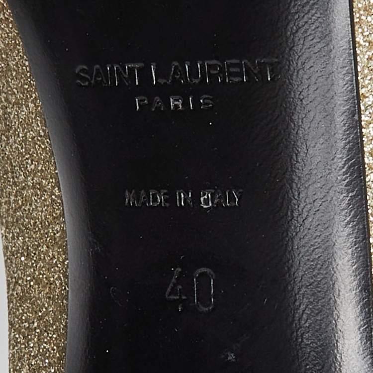 Pre Owned Saint Laurent Gold Glitter Pointed Toe Pumps Size 40
