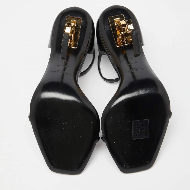 Pre Owned Saint Laurent Black Patent Leather Opyum Ankle Strap Sandals 37