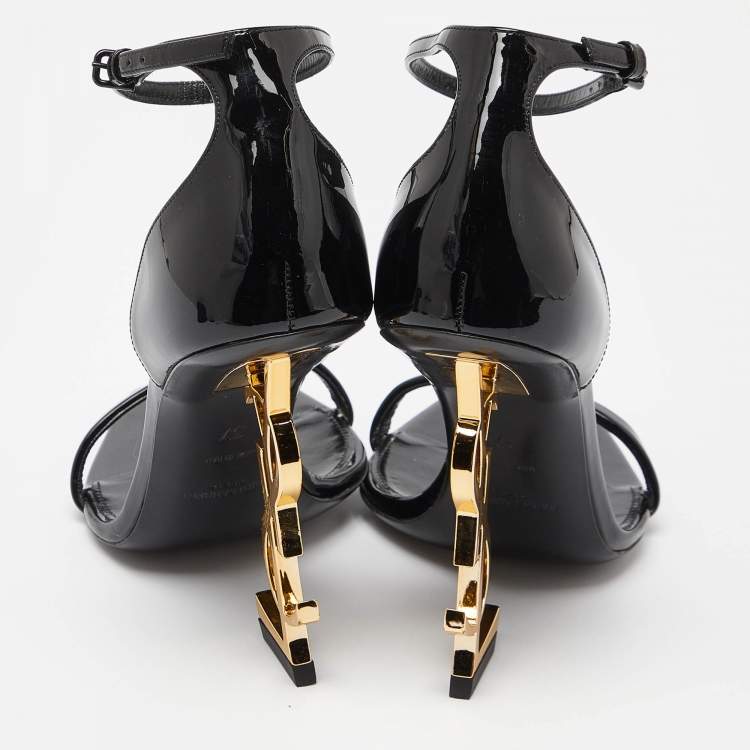 Pre Owned Saint Laurent Black Patent Leather Opyum Ankle Strap Sandals 37