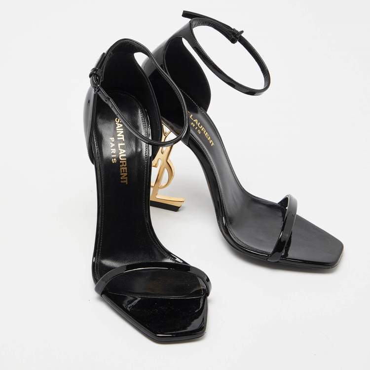 Pre Owned Saint Laurent Black Patent Leather Opyum Ankle Strap Sandals 37