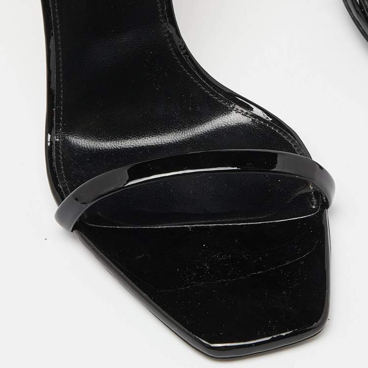 Pre Owned Saint Laurent Black Patent Leather Opyum Ankle Strap Sandals 37