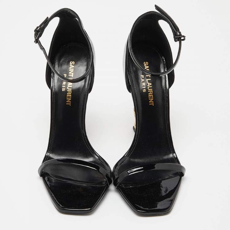 Pre Owned Saint Laurent Black Patent Leather Opyum Ankle Strap Sandals 37