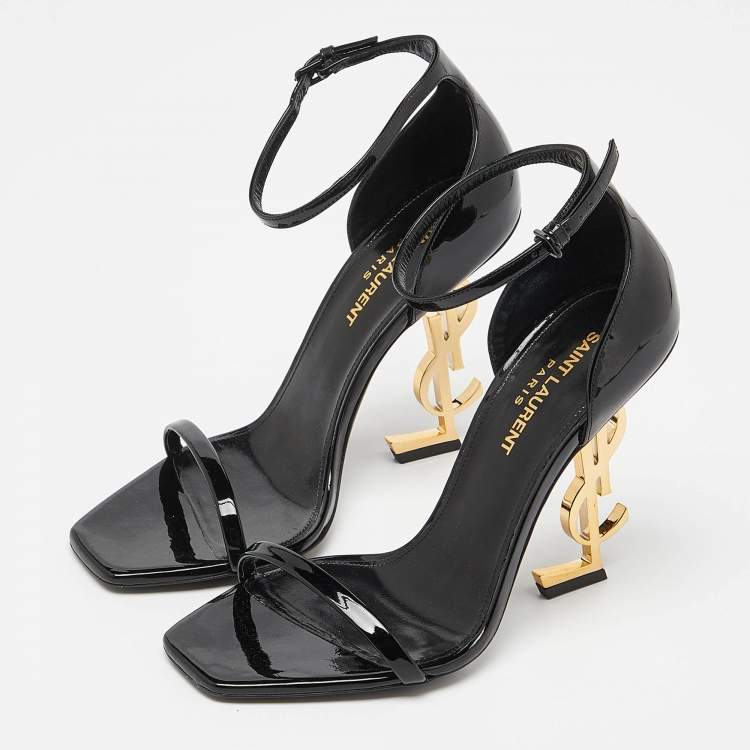 Pre Owned Saint Laurent Black Patent Leather Opyum Ankle Strap Sandals 37