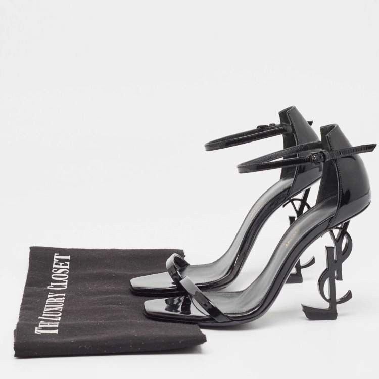 مملوكة مسبقًا Saint Laurent Black Patent Leather Opyum Ankle Strap Sandals Size 34.5