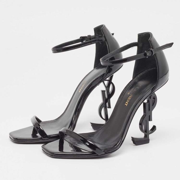 مملوكة مسبقًا Saint Laurent Black Patent Leather Opyum Ankle Strap Sandals Size 34.5