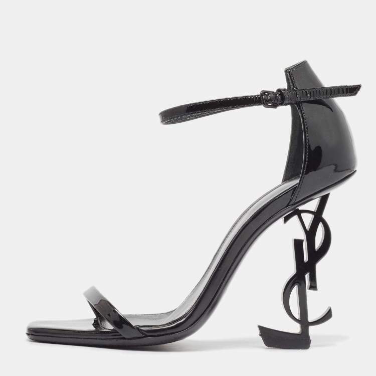 مملوكة مسبقًا Saint Laurent Black Patent Leather Opyum Ankle Strap Sandals Size 34.5