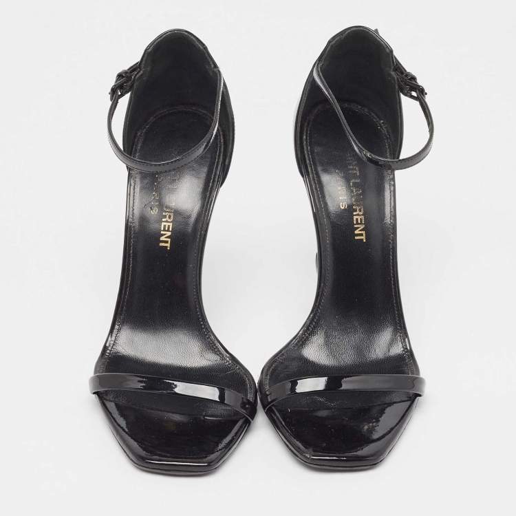 مملوكة مسبقًا Saint Laurent Black Patent Leather Opyum Ankle Strap Sandals Size 34.5