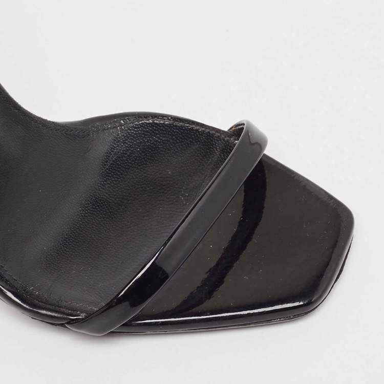 مملوكة مسبقًا Saint Laurent Black Patent Leather Opyum Ankle Strap Sandals Size 34.5