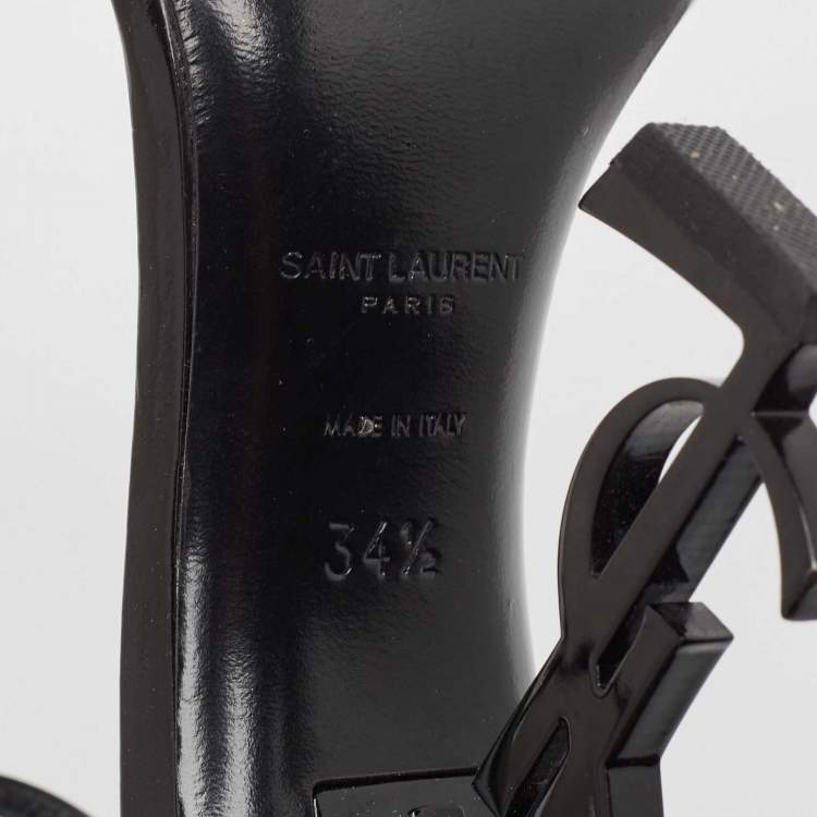 مملوكة مسبقًا Saint Laurent Black Patent Leather Opyum Ankle Strap Sandals Size 34.5