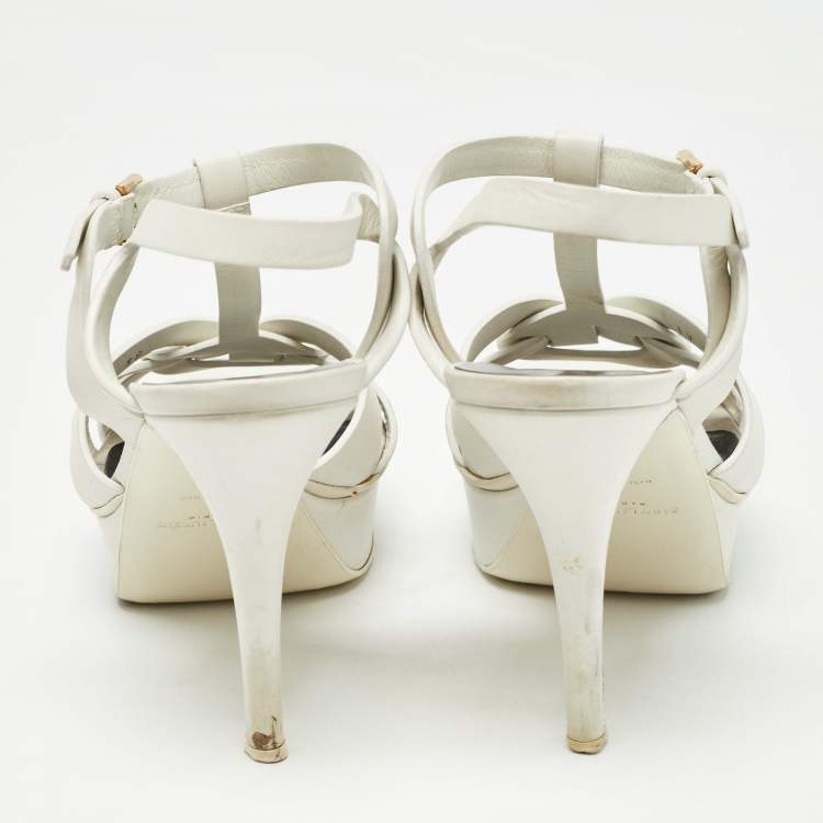 Pre Owned Saint Laurent White Leather Tribute Sandals Size 38