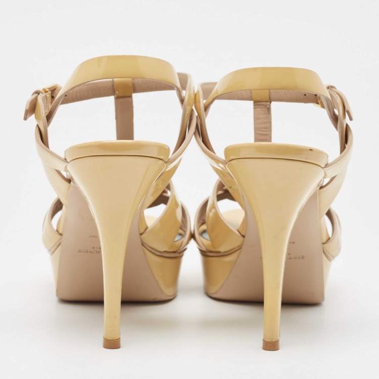 Pre Owned Saint Laurent Beige Patent Leather Tribute Sandals Size 41