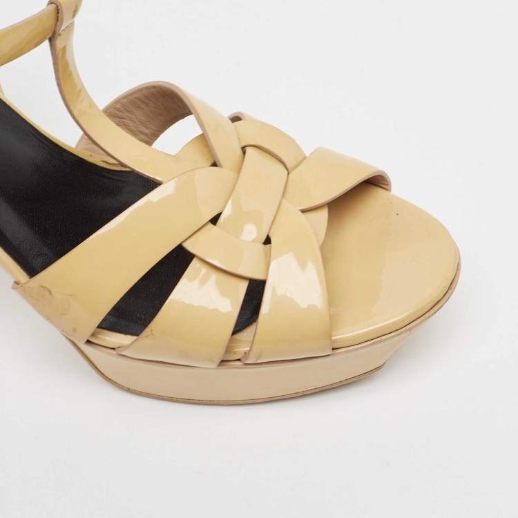Pre Owned Saint Laurent Beige Patent Leather Tribute Sandals Size 41
