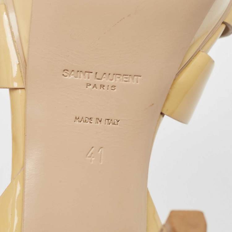 Pre Owned Saint Laurent Beige Patent Leather Tribute Sandals Size 41