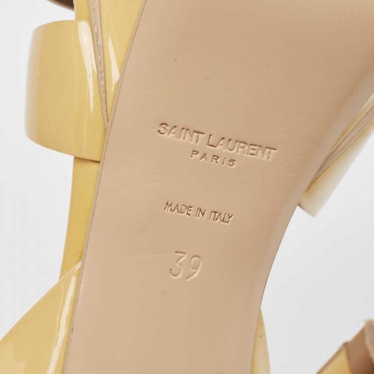 Pre Owned Saint Laurent Paris Beige Patent Leather Tribute Platform Ankle Strap Sandals Size 39