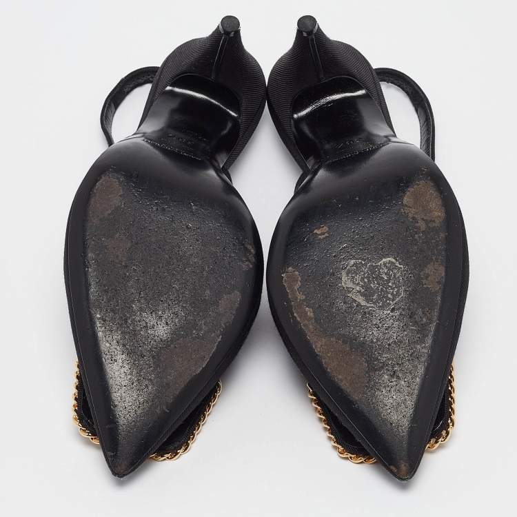 Pre Owned Saint Laurent Black Grosgrain St Sulpice Slingback Pumps Size 38.5