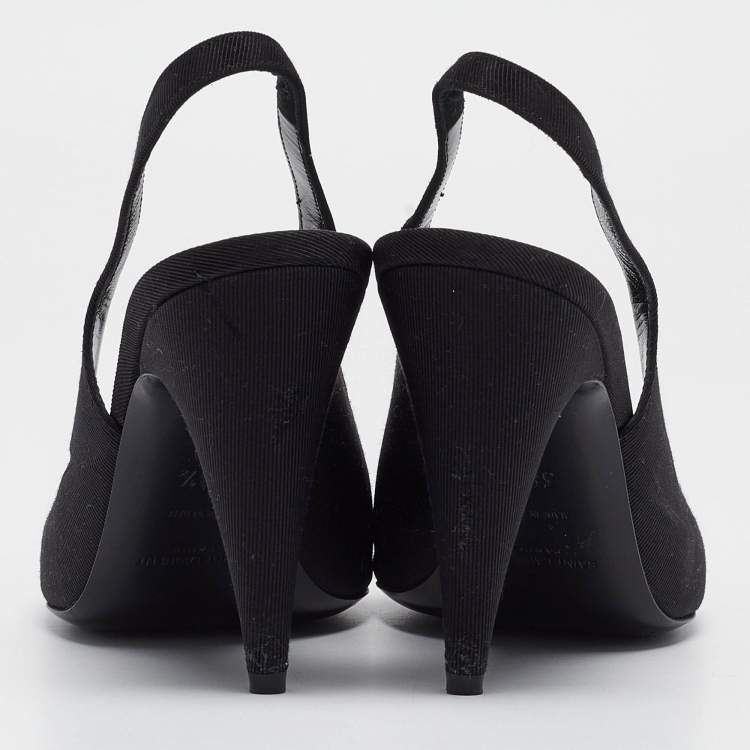 Pre Owned Saint Laurent Black Grosgrain St Sulpice Slingback Pumps Size 38.5