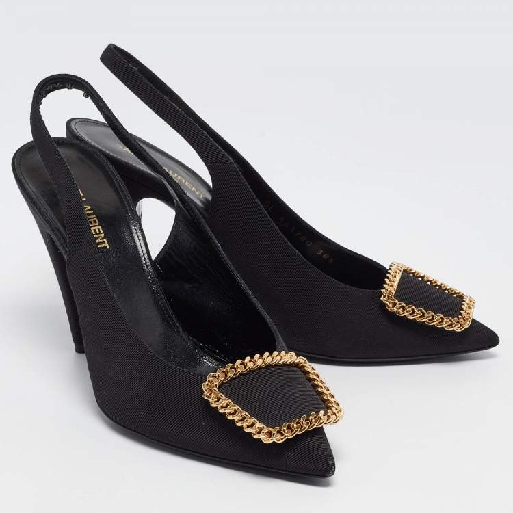 Pre Owned Saint Laurent Black Grosgrain St Sulpice Slingback Pumps Size 38.5