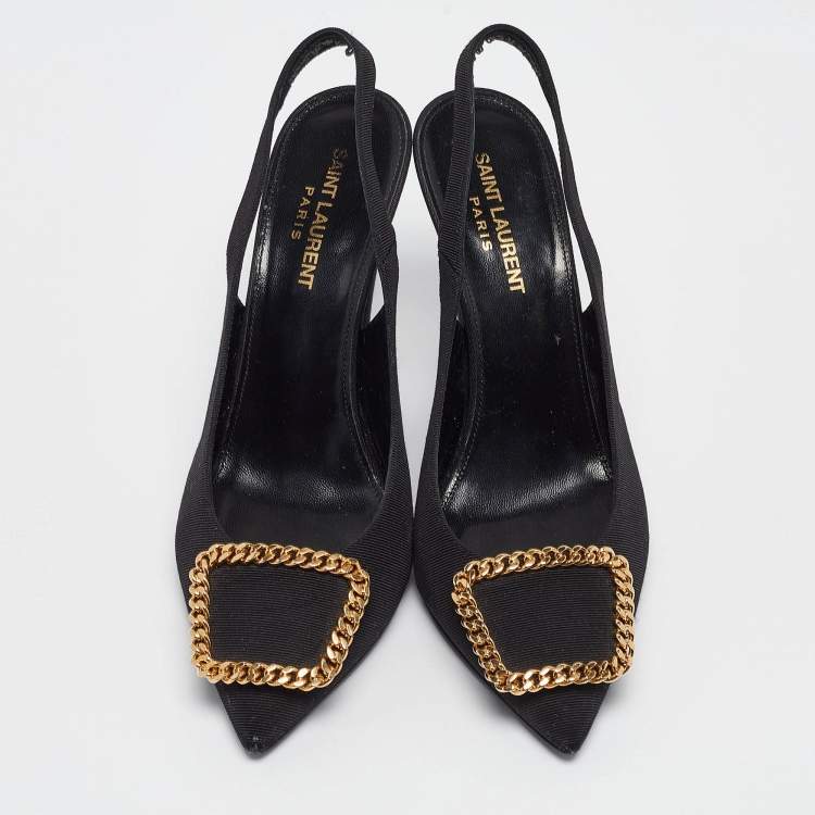 Pre Owned Saint Laurent Black Grosgrain St Sulpice Slingback Pumps Size 38.5
