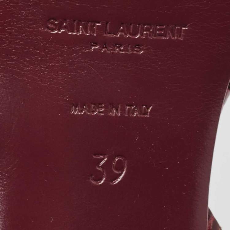 Pre Owned Saint Laurent Plum Embossed Crocodile Tribute Sandals Size 39