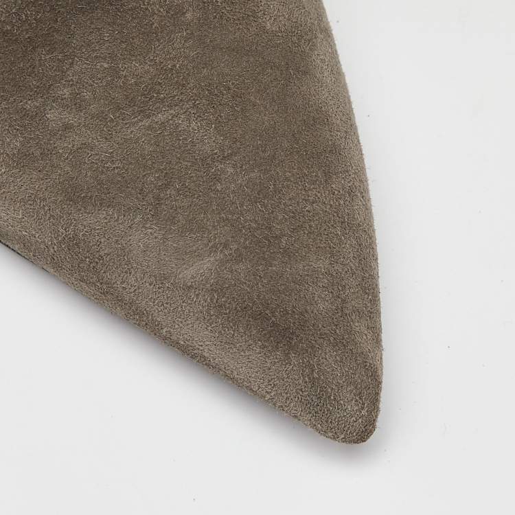 Pre Owned Saint Laurent Grey Suede Pointed Toe Ankle Boots Size 38.5
