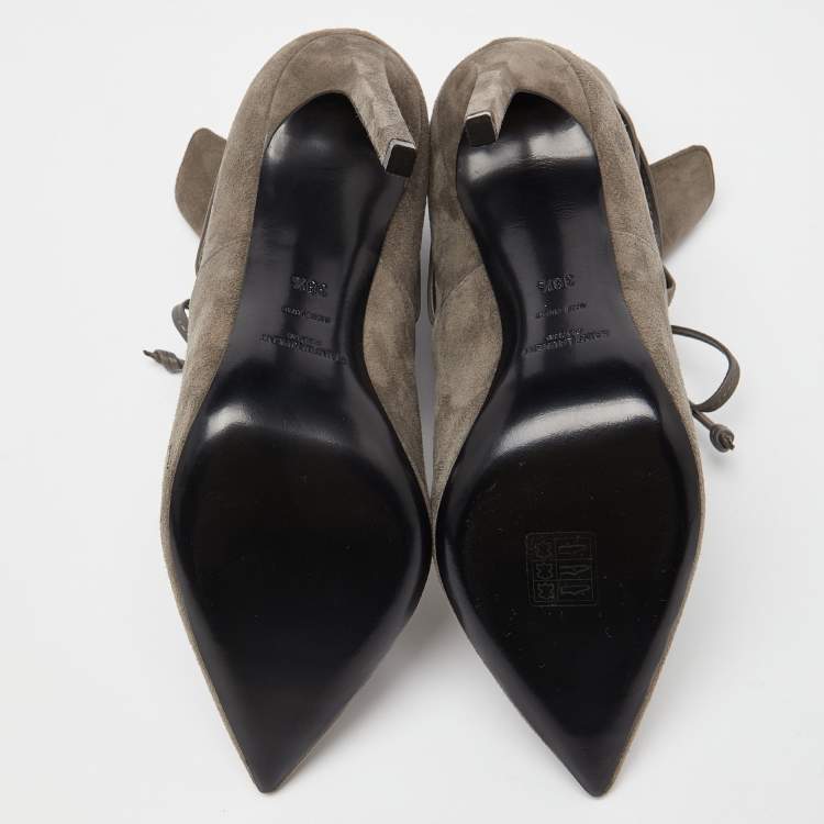 Pre Owned Saint Laurent Grey Suede Pointed Toe Ankle Boots Size 38.5