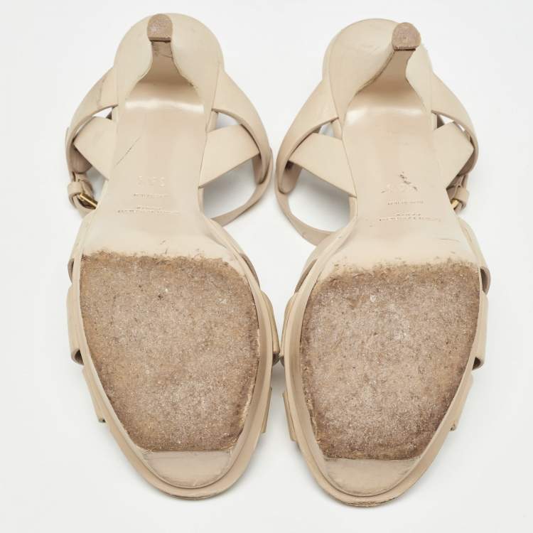 Pre Owned Saint Laurent Beige Leather Tribute Sandals Size 36.5