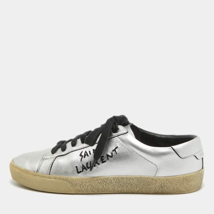Pre Owned Saint Laurent Silver Leather Court Classic Sneakers Size 37