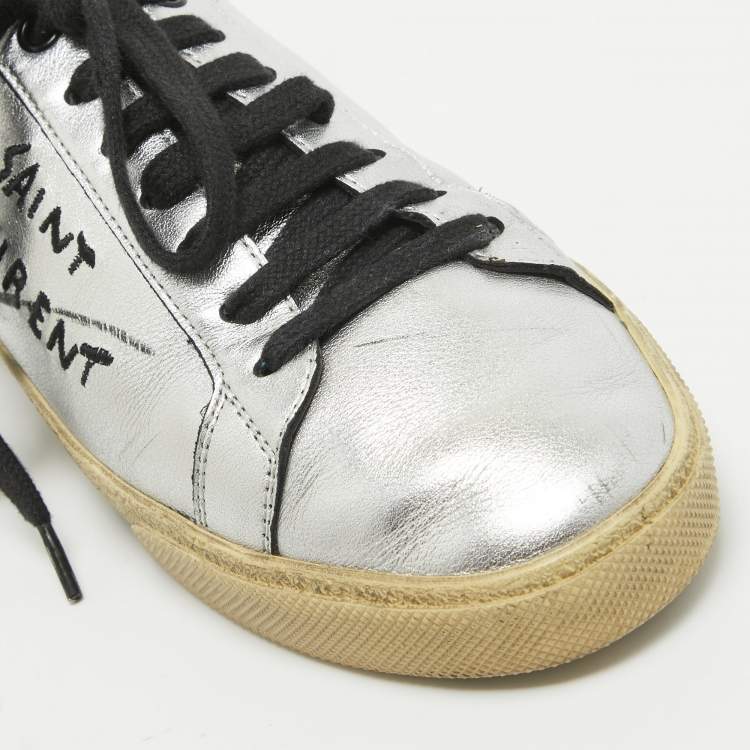 Pre Owned Saint Laurent Silver Leather Court Classic Sneakers Size 37