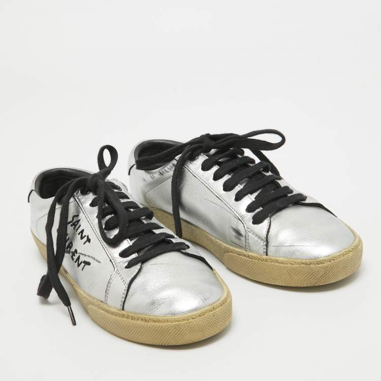 Pre Owned Saint Laurent Silver Leather Court Classic Sneakers Size 37