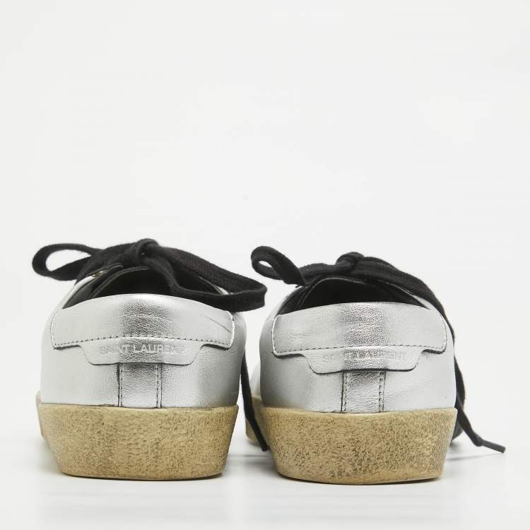 Pre Owned Saint Laurent Silver Leather Court Classic Sneakers Size 37