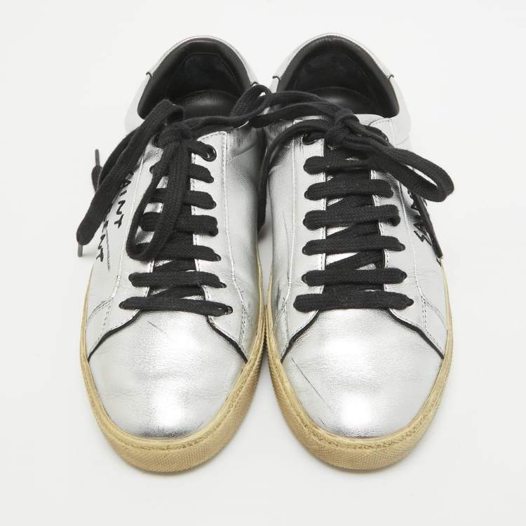 Pre Owned Saint Laurent Silver Leather Court Classic Sneakers Size 37