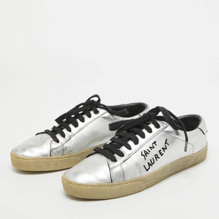 Pre Owned Saint Laurent Silver Leather Court Classic Sneakers Size 37