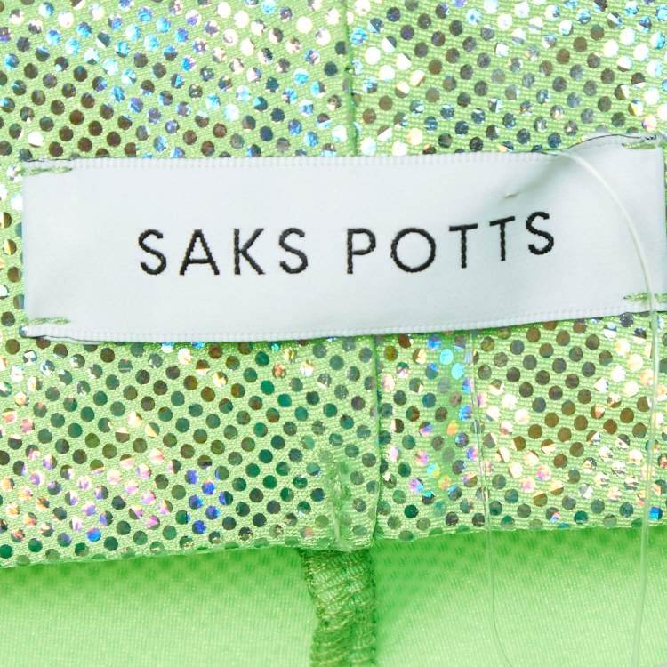Pre Owned Saks Potts Poison Green Foil Print Jersey Leggings S