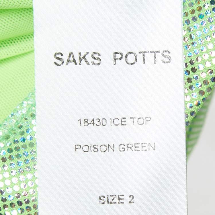 مملوكة مسبقًا Saks Potts Poison Green Foil Print Jersey Cut-Out Top S