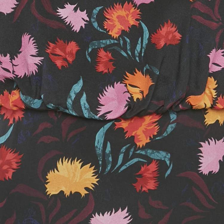 Pre Owned Saloni Silk Ruffled Asymmetric Midi Dress S