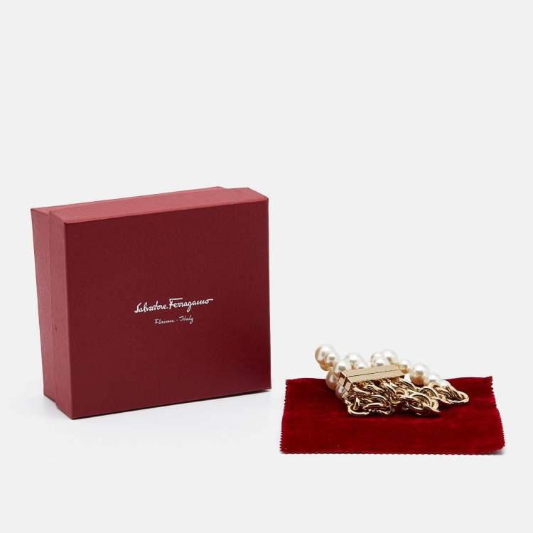 Pre Owned Salvatore Ferragamo Faux Pearl Gold Tone Bracelet