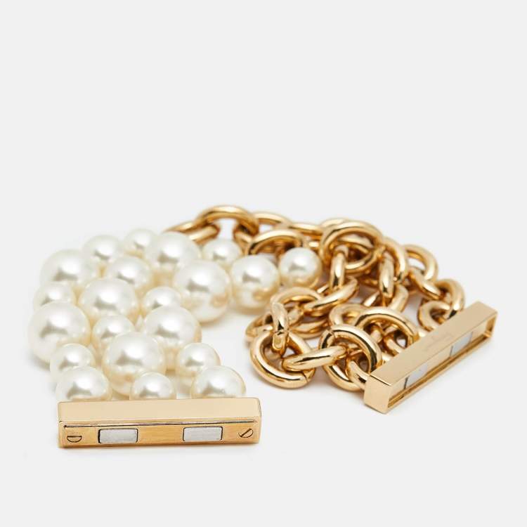Pre Owned Salvatore Ferragamo Faux Pearl Gold Tone Bracelet