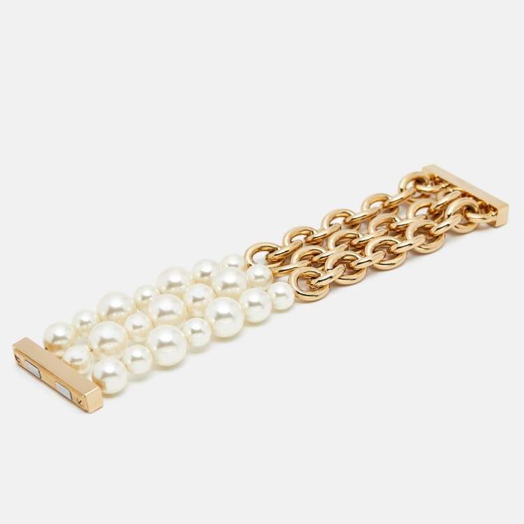 Pre Owned Salvatore Ferragamo Faux Pearl Gold Tone Bracelet