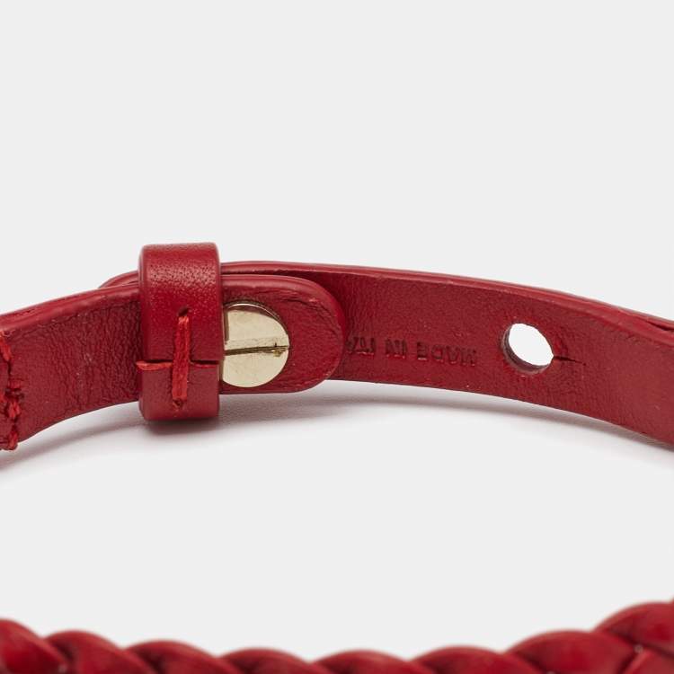 Pre Owned Salvatore Ferragamo Vara Bow Red Leather Gold Tone Bracelet