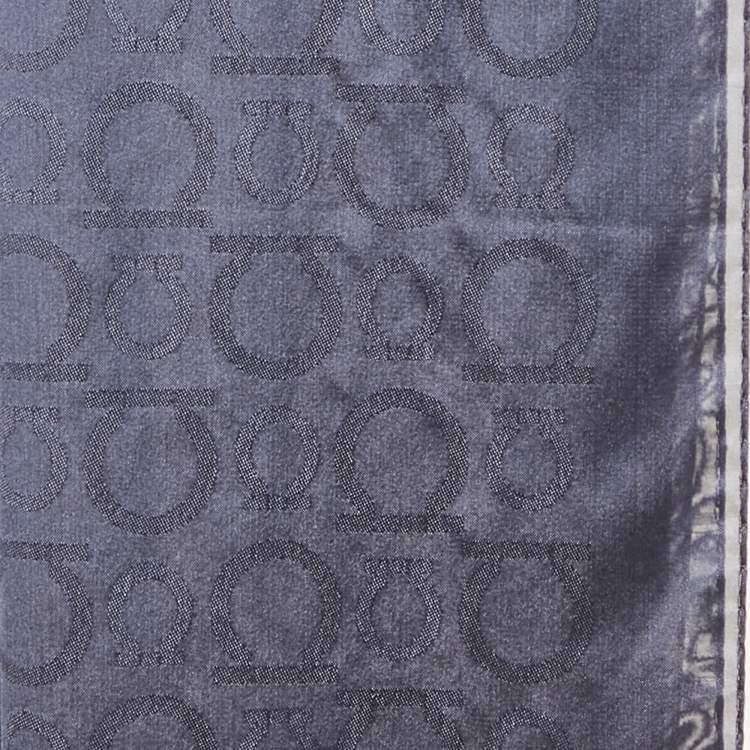 Pre Owned Salvatore Ferragamo Navy Blue Ganchini Silk Jacquard Lightweight Scarf