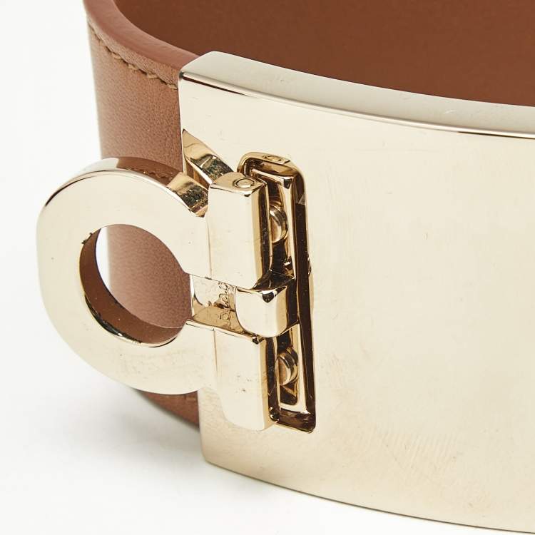 Pre Owned Salvatore Ferragamo Brown Leather Gold Tone Wrap Bracelet