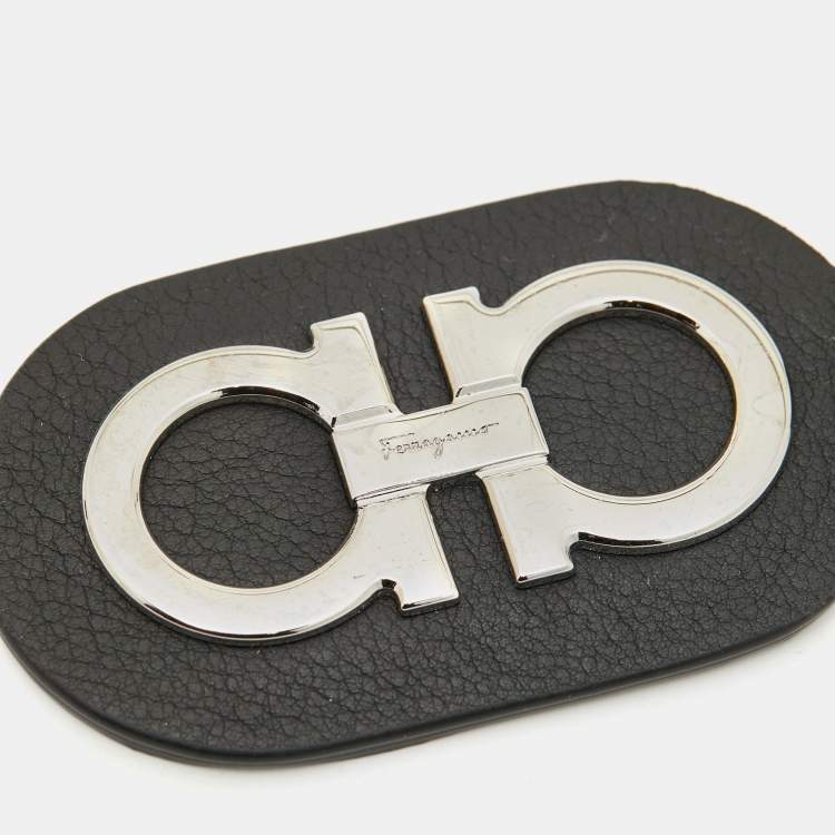 Pre Owned Salvatore Ferragamo Gancini Key Chain Black Leather