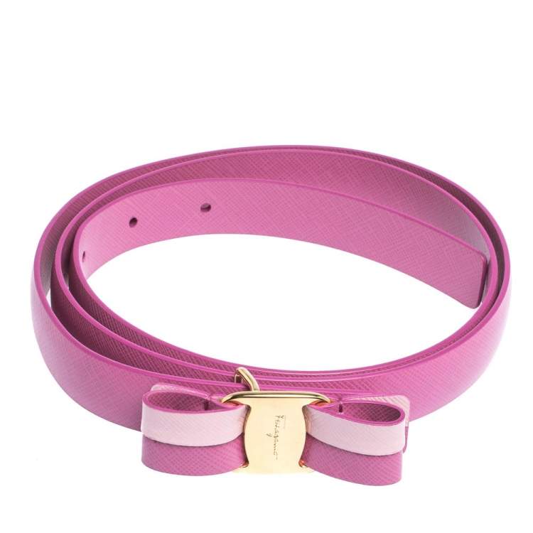 Pre Owned Salvatore Ferragamo Anemone Pink Leather Bow Belt 95CM