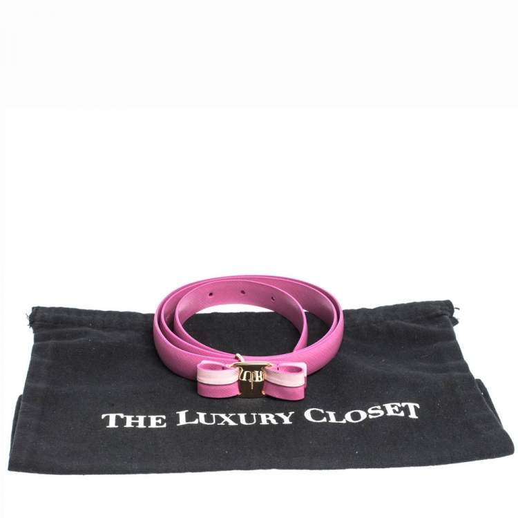 Pre Owned Salvatore Ferragamo Anemone Pink Leather Bow Belt 95CM