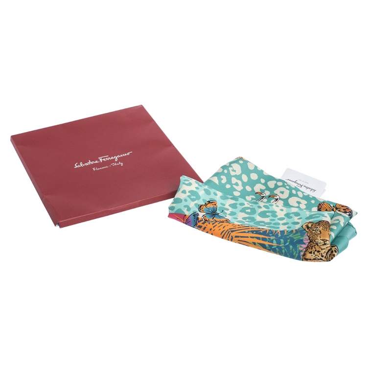 Pre Owned Salvatore Ferragamo Aqua Blue Guizzo Silk Square Scarf