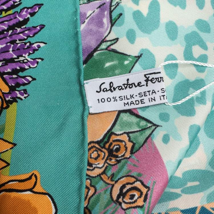 Pre Owned Salvatore Ferragamo Aqua Blue Guizzo Silk Square Scarf